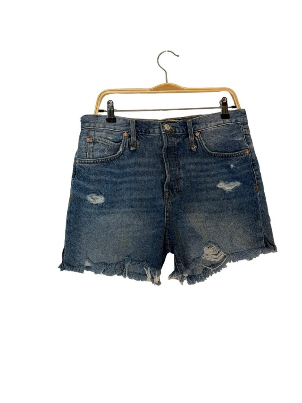 Free People We The Free Makai Distressed High-Rise Button Fly Denim Shorts 29